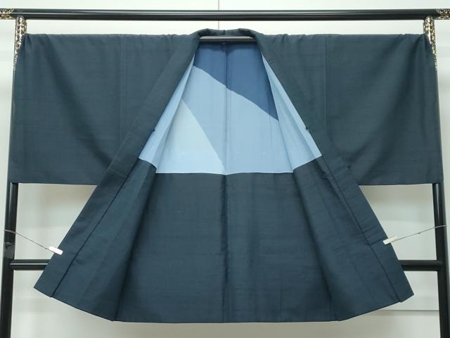 平和屋着物●極上 男性 紬 アンサンブル 色無地 錆鉄御納戸色 キングサイズ 逸品 CZAA5441s6