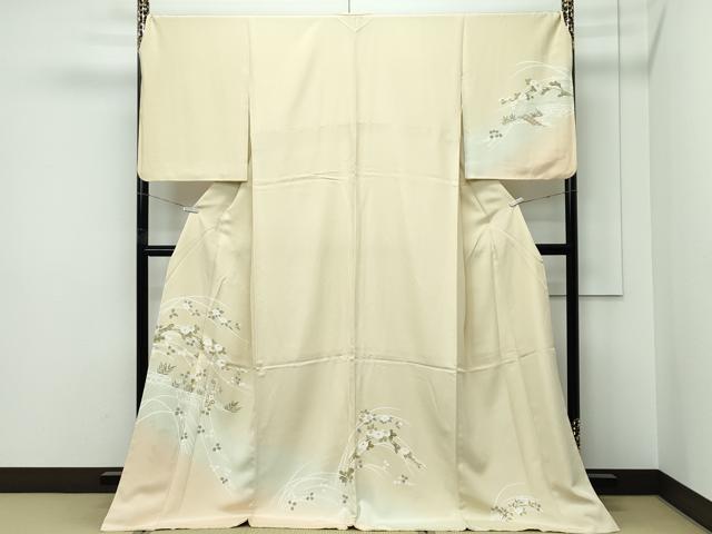 平和屋本店●極上 訪問着 流水枝花文 暈し染め 砥粉色地 逸品 CZAA5452s6