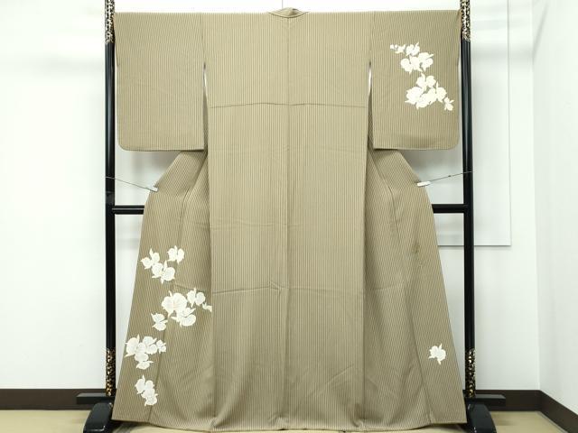 平和屋本店●極上 皇室デザイナー 中村乃武夫 訪問着 縞 胡蝶蘭 利休茶色地 逸品 CZAA5453s6