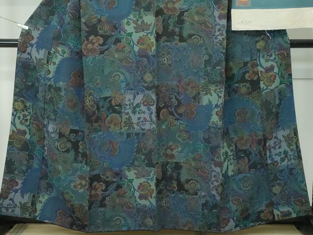 平和屋本店●極上 前田仁仙 仁仙更紗 小紋 仁仙花布 草木染 孔雀更紗花文 やまと誂製 反端付き 逸品 CZAA5454s6