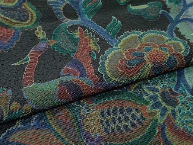 平和屋本店●極上 前田仁仙 仁仙更紗 小紋 仁仙花布 草木染 孔雀更紗花文 やまと誂製 反端付き 逸品 CZAA5454s6