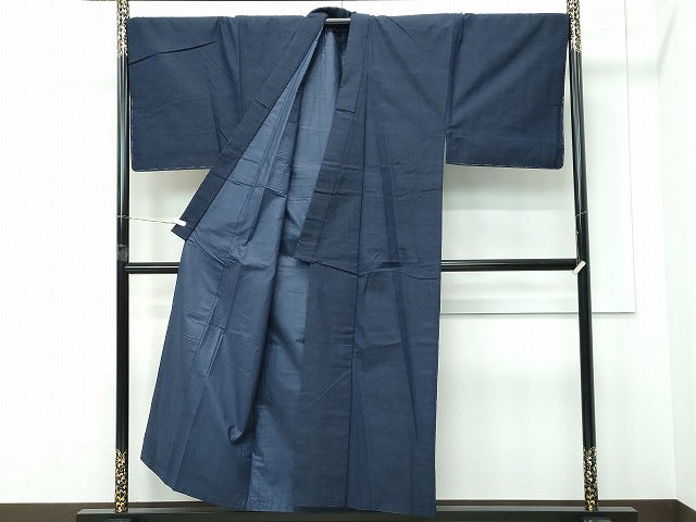 平和屋着物●極上 男性 紬 アンサンブル 長襦袢セット キングサイズ 濃紺地 逸品 未使用 CZAA5461s6