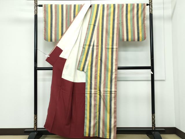 平和屋着物●極上 本場結城紬 重要無形文化財 奥庄 間道 証紙付き 逸品 CZAA5478s6