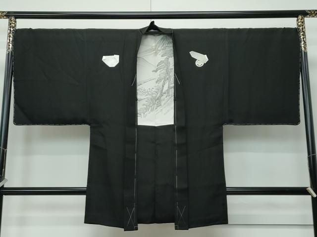 平和屋着物●極上 男性 黒紋付・長羽織セット 羽裏:東海道五十三次 そごう扱い 逸品 CZAA5516s6
