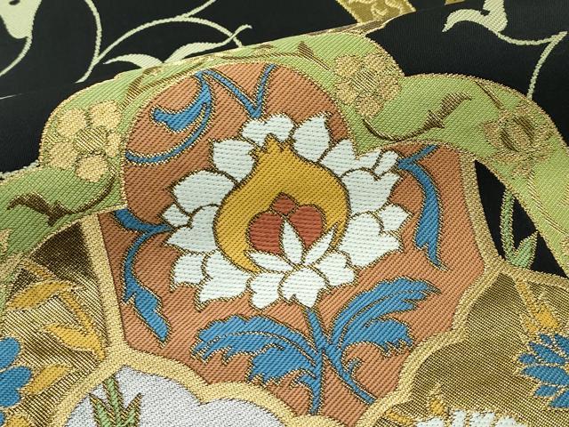 平和屋着物●極上 西陣 川島織物 六通柄 本袋帯 草花文 黒地 金糸 逸品 CZAA5529s6