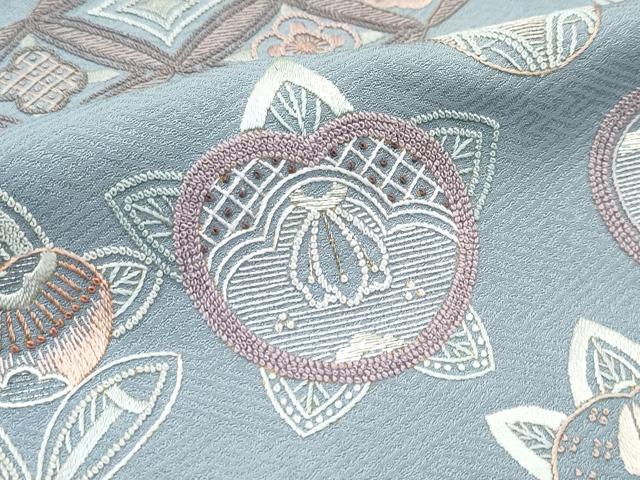 平和屋着物●極上 訪問着 総刺繍 蘇州刺繍 中国三大刺繍 相良刺繍 橘 七宝花文 銀糸 豆がら茶色地 逸品 未使用 CZAA5539s6