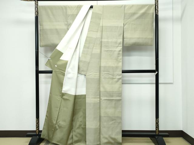 平和屋着物●極上 結城紬 奥順 おく玉 100亀甲 はたおり娘 利休色 証紙付き 逸品 CZAA5541s6