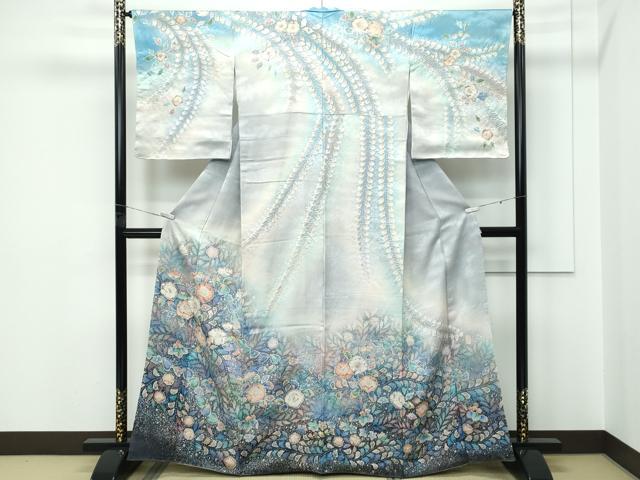 平和屋着物●極上 越後十日町の一流染匠 桐屋・翠山工房 訪問着 辻が花 絞り 暈し染め 銀通し地 逸品 CZAA5550s6