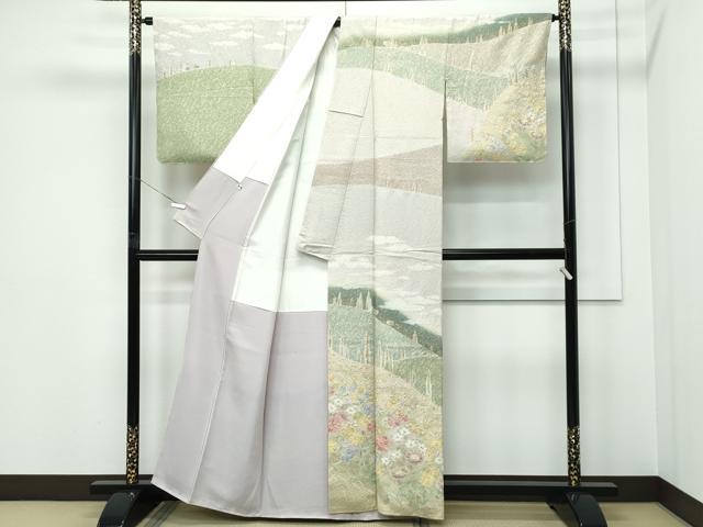 平和屋着物●極上 十日町 名門青柳謹製 訪問着 絞麗舎 草花文 暈し染め 銀通し地 逸品 未使用 CZAA5570s6