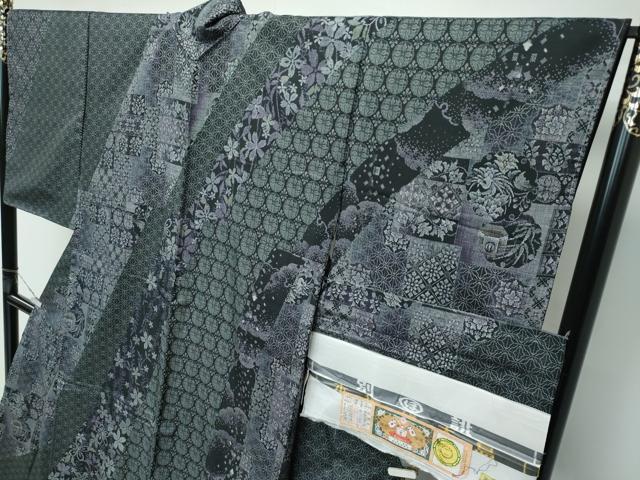 平和屋着物●極上 訪問着 本場縞大島紬 泥染め 雪輪鳳凰吉祥花文 堀之内織物謹製 証紙付き 逸品 未使用 CZAA5571s6