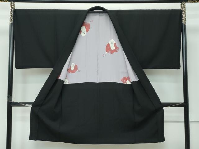 平和屋着物∞極上 男性 長羽織 黒地 羽裏:戎 逸品 CZAA5590s6