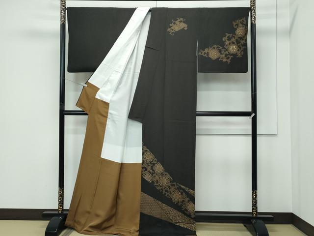 平和屋着物●極上 印傳 訪問着 正倉院花唐草文 檳榔子染色地 逸品 CZAA5597s6