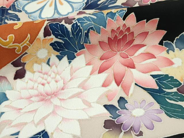 平和屋着物●極上 本加賀友禅作家 寺西光方 黒留袖 流水草花文 証紙付き 逸品 CZAA5599s6