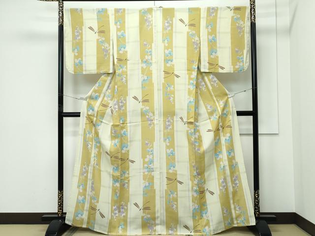 平和屋着物*極上 夏物 撫松庵 小紋・浴衣兼用 セオアルファ トンボ 萩 洗える着物 逸品 CZAA5601s6