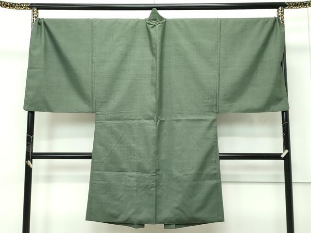 平和屋着物●極上 男性 紬 アンサンブル キングサイズ 色無地 麹塵色 逸品 CZAA5604s6