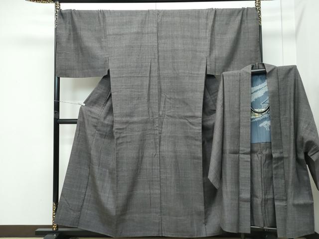 平和屋本店●極上 男性 本場結城紬 重要無形文化財 アンサンブル キングサイズ 総詰め 100亀甲 紫黒色地 逸品 CZAA5608s6