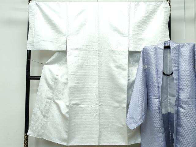 平和屋着物●極上 男性 色無地・紋付き羽織セット キングサイズ 鱗丸文 銀通し地 着物:白 羽織:薄鼠 舞台衣装 洗える着物 逸品CZAA5609s6
