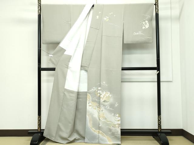 平和屋本店●極上 訪問着 駒刺繍 流水草花丸文 暈し染め 金彩 逸品 CZAA5611s6