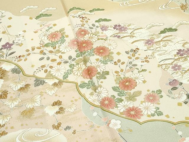 平和屋着物●極上 訪問着 道長草花文 暈し染め 金彩 榛色地 逸品 CZAA5612s6