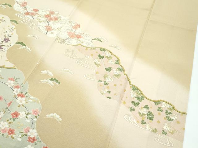 平和屋着物●極上 訪問着 道長草花文 暈し染め 金彩 榛色地 逸品 CZAA5612s6