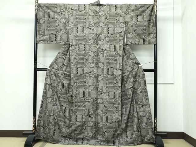 平和屋本店●極上 本場大島紬 総絣 12マルキ 動物草花吉祥文 逸品 CZAA5641s6