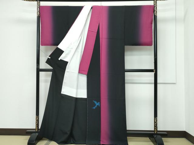 平和屋本店●極上 前田仁仙 仁仙更紗 訪問着 駒刺繍 BiueSaphire 暈し染め 黒地 健勝苑扱い 反端付き 逸品 未使用 CZAA5646s6