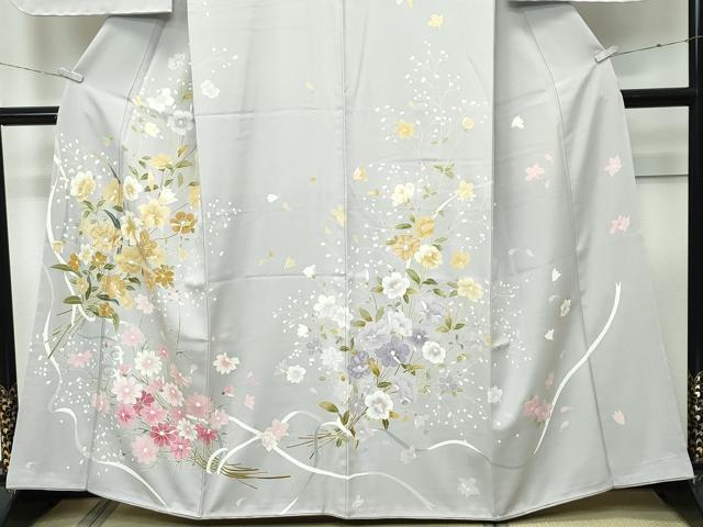 平和屋着物●極上 訪問着 草花文 金銀彩 枯野色地 逸品 未使用 CZAA5647s6