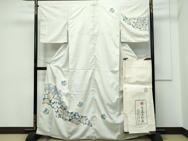 平和屋本店●極上 京都祇園の老舗 ぎをん齋藤 訪問着 紬地 絞り 辻が花 絹鼠色地 たとう紙付き 逸品 CZAA5657s6