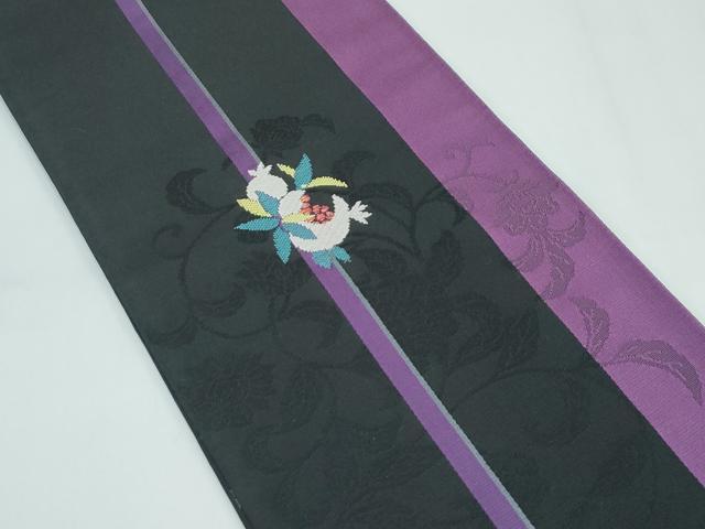 平和屋着物●極上 撫松庵 両面 半幅帯 花唐草文 間道 逸品 CZAA5727s6
