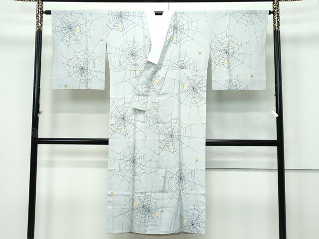 平和屋着物●上質な長襦袢 単衣 蜘蛛の巣 舞葉文 薄鈍色地 逸品 CZAA5665s6