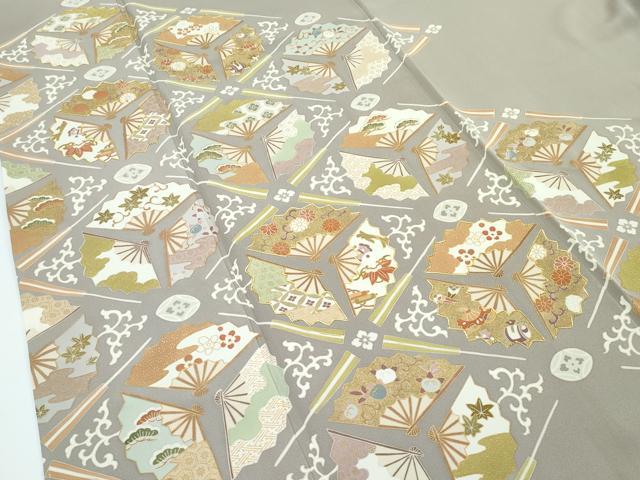 平和屋本店●極上 創業460年・千總 色留袖 駒刺繍 扇花菱文 金彩 生壁色地 逸品 CZAA5719s6