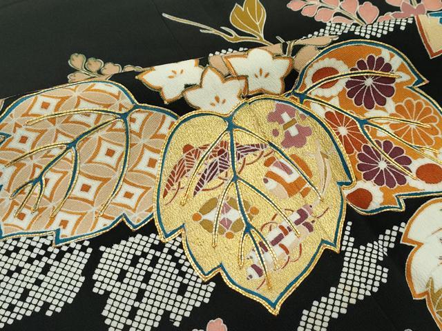 平和屋本店●極上 創業460年・千總 黒留袖 駒刺繍 楓文 金彩 高島屋扱い 逸品 CZAA5755s6