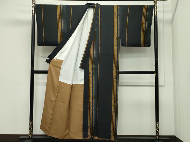 平和屋本店●極上 男性 世界的友禅作家 千地泰弘 千地天女 小紋 和魂洋才 間道 蝋色地 反端付き 逸品 未使用 CZAA5756s6