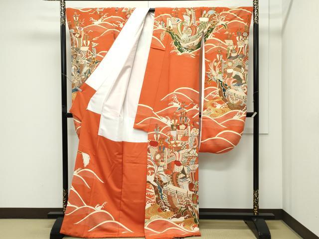 平和屋本店●極上 創業460年・千總 振袖 駒刺繍 立波船文 金彩 煉瓦色地 高島屋扱い 逸品 CZAA5760s6