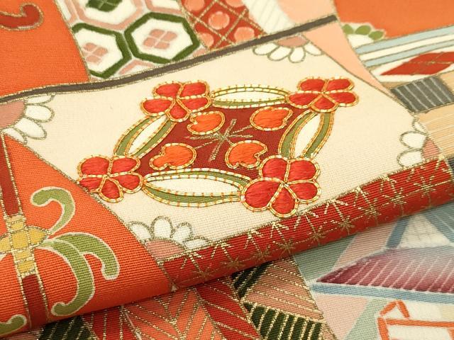 平和屋本店●極上 創業460年・千總 振袖 駒刺繍 立波船文 金彩 煉瓦色地 高島屋扱い 逸品 CZAA5760s6