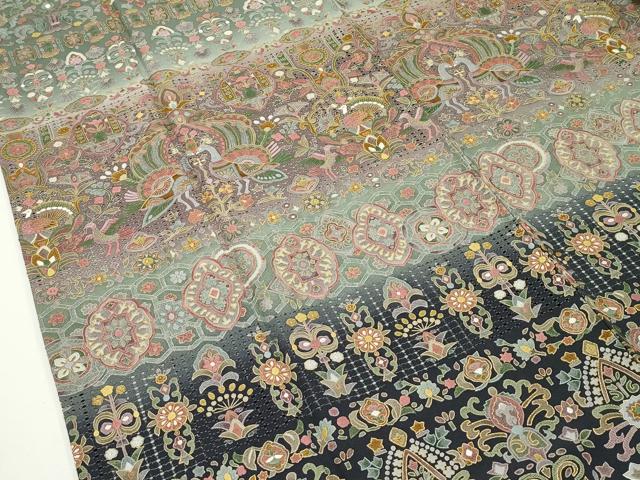 平和屋本店●極上 訪問着 中国三大刺繍 スワトウ刺繍 孔雀更紗唐草文 暈し染め 金糸 ますいわ屋扱い 逸品 CZAA5811s6