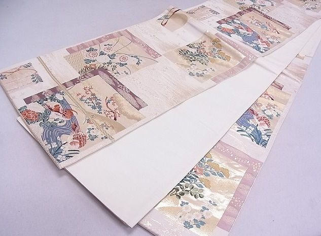 平和屋着物◎六通柄袋帯 唐織 色紙重ね花鳥文 金糸 逸品 DAAG0336ox