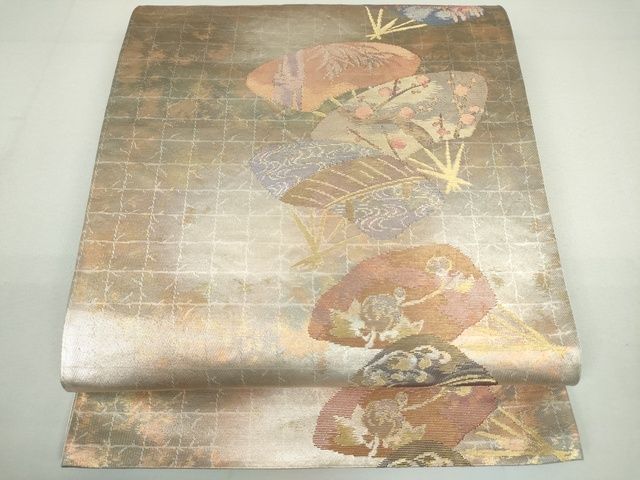 平和屋着物◎六通太鼓柄袋帯 扇面花文 金糸 引箔 逸品 DAAH4478cf