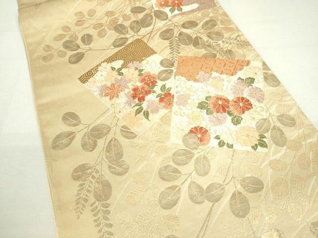 平和屋着物■六通柄袋帯 唐織 色紙草花文 金糸 逸品 DAAH6558sf