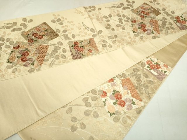 平和屋着物■六通柄袋帯 唐織 色紙草花文 金糸 逸品 DAAH6558sf