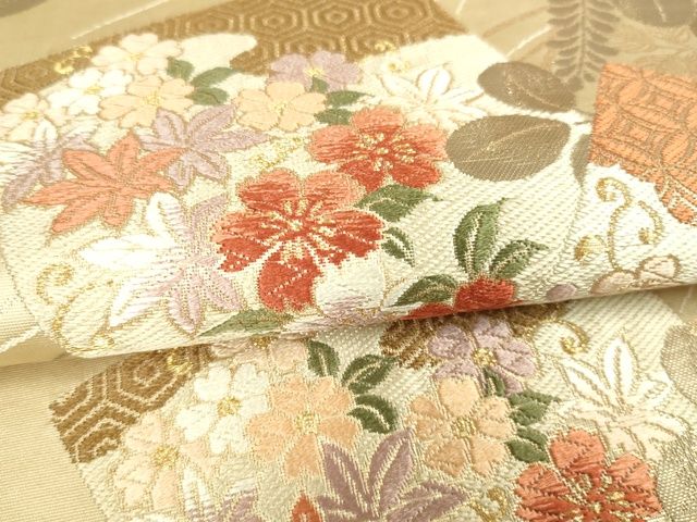 平和屋着物■六通柄袋帯 唐織 色紙草花文 金糸 逸品 DAAH6558sf