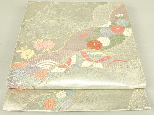 平和屋着物◎六通柄袋帯 唐織 道長花蝶文 金銀糸 引箔 逸品 DAAI2608ox