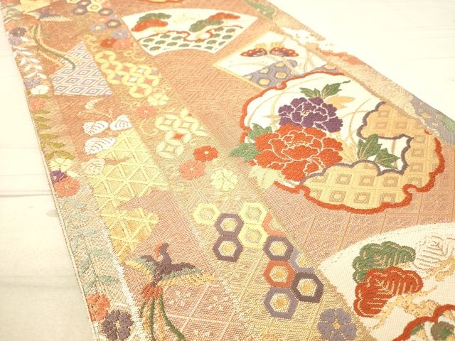 平和屋着物◎佐賀錦 六通柄袋帯 唐織 地紙吉祥花文 金糸 逸品 DAAI3781tw
