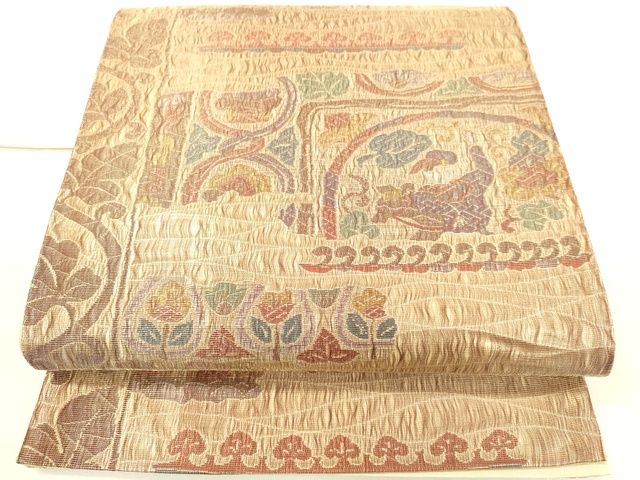 平和屋着物◎六通柄袋帯 狩猟花文 金糸 逸品 DAAI3827tw