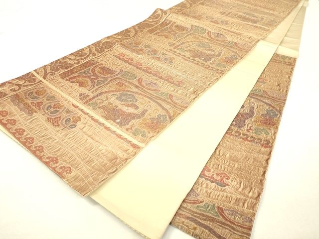 平和屋着物◎六通柄袋帯 狩猟花文 金糸 逸品 DAAI3827tw