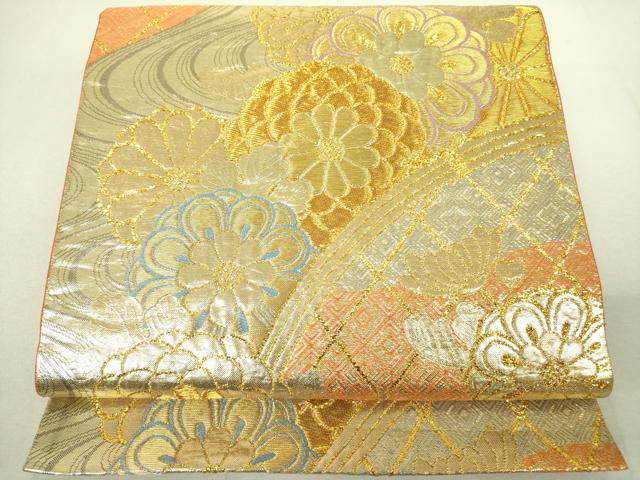 平和屋着物◎六通柄袋帯 流水菊文 金糸 逸品 DAAI4166yyy