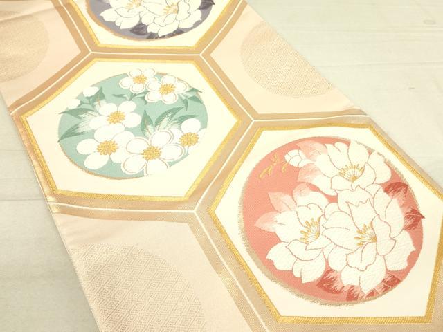 平和屋着物◎六通柄袋帯 唐織 亀甲花文 金糸 逸品 DAAI4188yyy