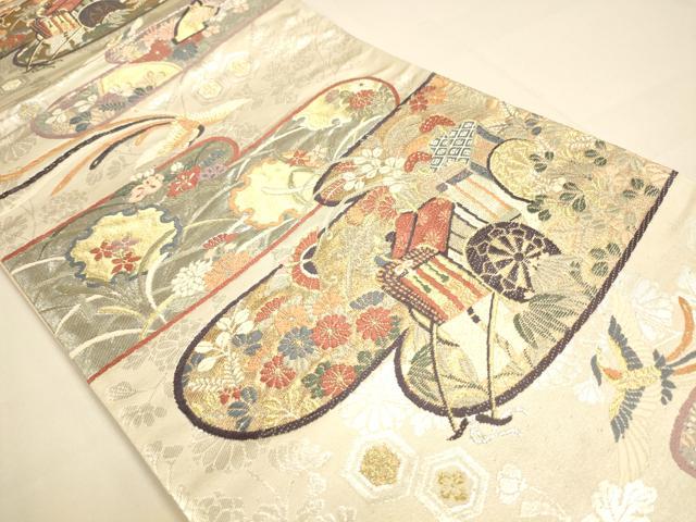 平和屋着物◎六通柄袋帯 霞取り御所車花文 金銀糸 引箔 三越扱い 正絹 逸品 DAAI5717op