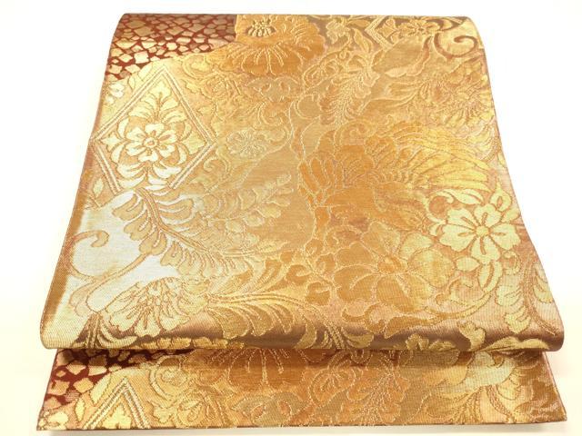 平和屋着物◎六通柄袋帯 花鳥文 金糸 正絹 逸品 DAAI5958op