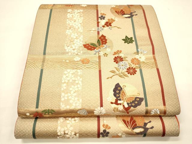 平和屋着物◎西陣 六通柄袋帯 舞蝶草花文 金銀糸 正絹 逸品 DAAI5972op